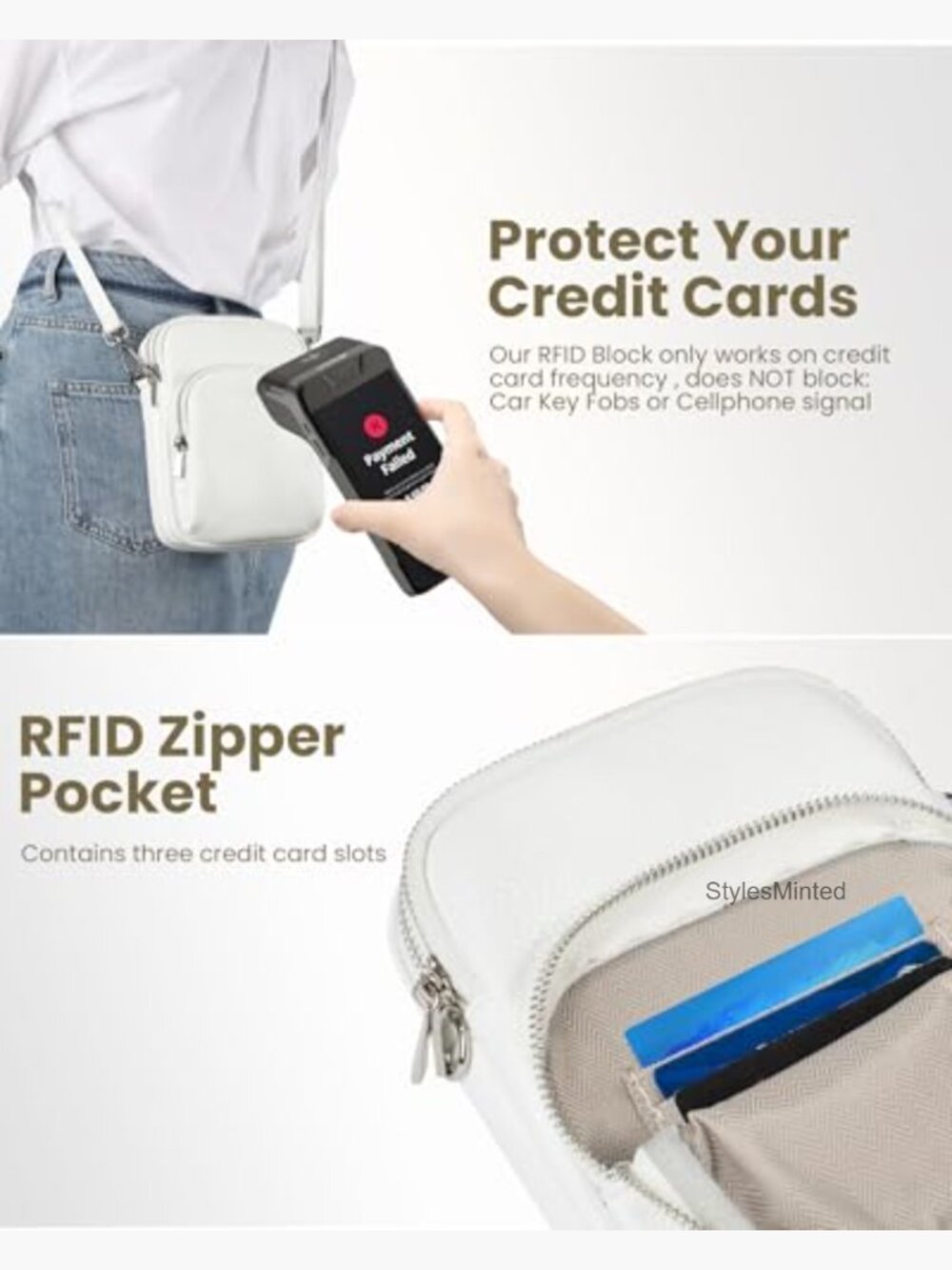 Small Genuine Leather Crossbody Bag with RFID Blocking, Zipper Pockets - Picture 3 of 7
